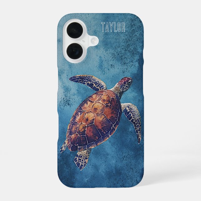 Coque iPhone 16 Personalized Watercolor Sea Turtle Ocean (Verso)
