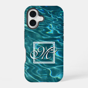 Coque iPhone 16 Personnaliser le monogramme des vagues océaniques
