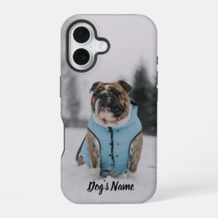 Coque iPhone 16 Personnalisez votre photo et nom de Bouledogue