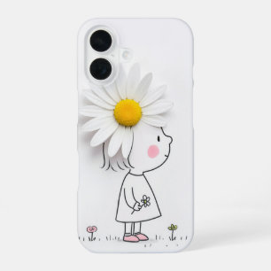 Coque iPhone 16 Petite Fille et Marguerite Blanche
