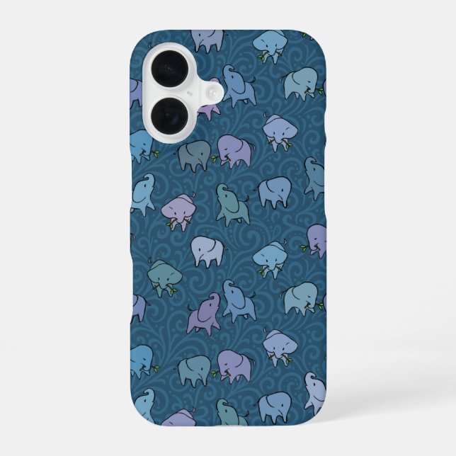 Coque iPhone 16 Petits éléphants Tourbillon Bleu (Verso)