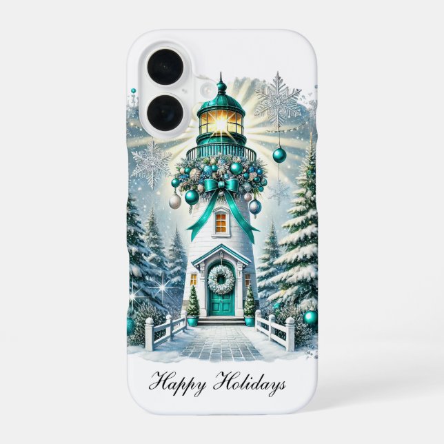 Coque iPhone 16 Phare de Noël festif personnalisable pour les Fête (Verso)