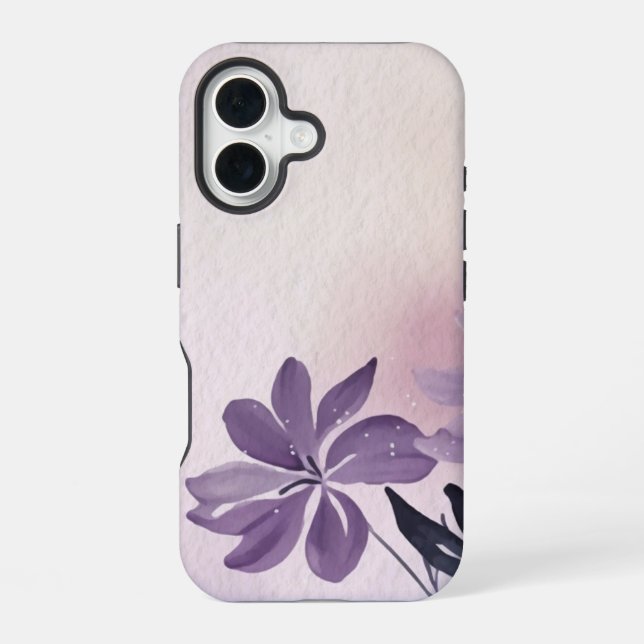 Coque iPhone 16 Phlox rampant floral abstrait violet (Verso)