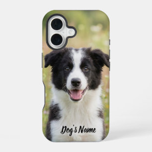 Coque iPhone 16 Photo de Border Collie personnalisé avec nom
