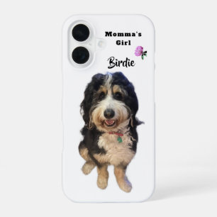 Coque iPhone 16 Photo de chien Bernedoodle fantaisiste Fille à mam