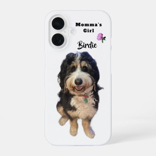 Coque iPhone 16 Photo de chien Bernedoodle fantaisiste Fille à mam (Verso)