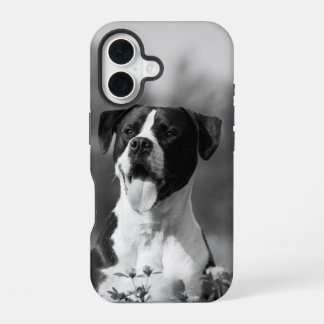 Coque iPhone 16 Photo de chien noir et blanc Personnalisable