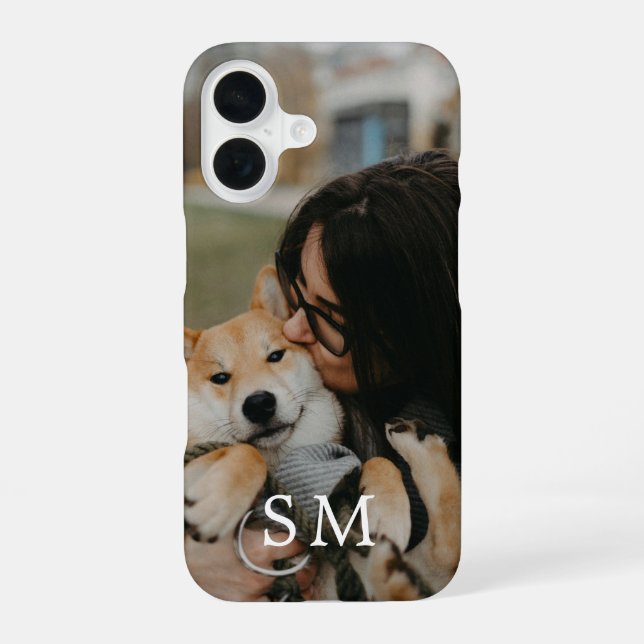 Coque iPhone 16 Photo de compagnie personnalisée et initiale monog (Verso)