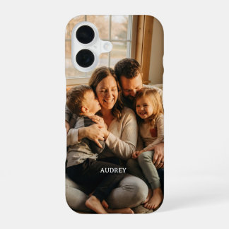 Coque iPhone 16 Photo de famille personnalisée avec nom personnali