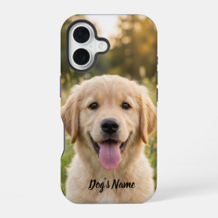 Coque iPhone 16 Photo et nom de Golden Retriever personnalisés