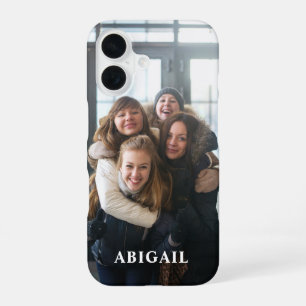 Coque iPhone 16 Photo minimale moderne et nom monogrammé simple