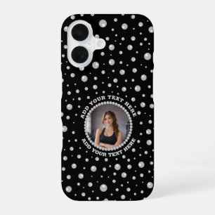 Coque iPhone 16 Photo personnalisé avec cercle de perles sur fond 