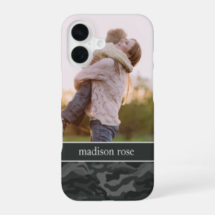 Coque iPhone 16 Photo personnalisée de cool Dark Olive & Black Cam