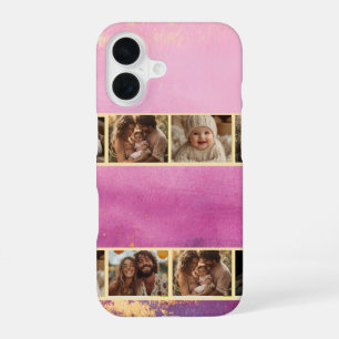 Coque iPhone 16 Photo rose aquarelle et or