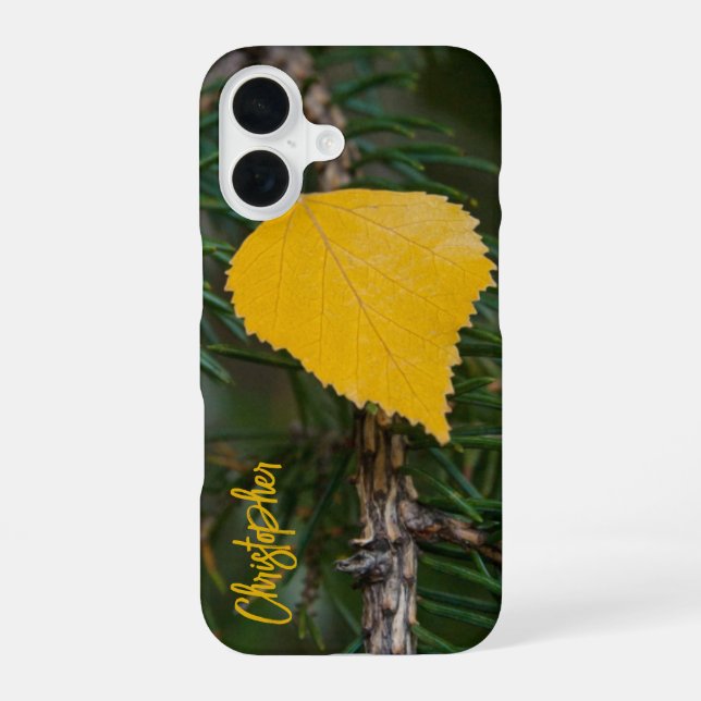 Coque iPhone 16 Photographie de feuille de peuplier tremble jaune  (Verso)