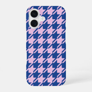 Coque iPhone 16 Pied de fond rose+Motif bleu