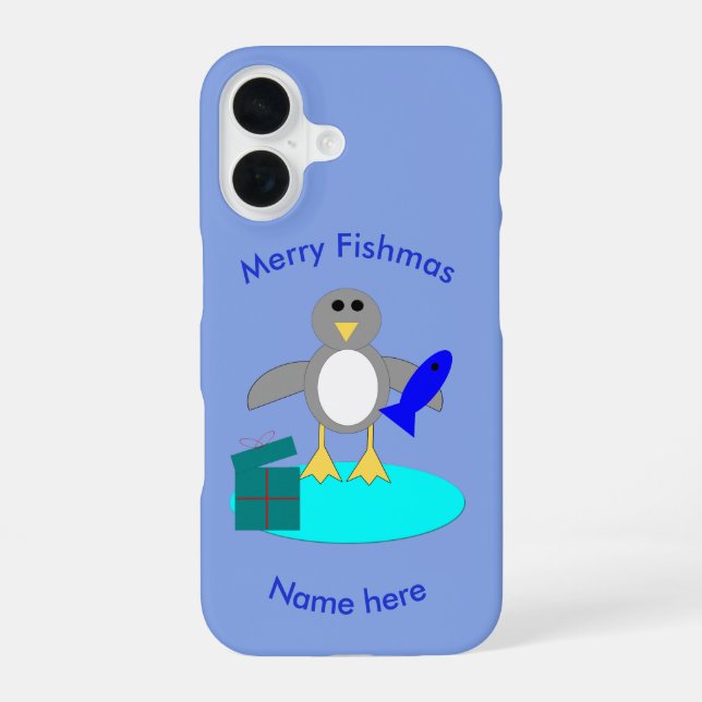 Coque iPhone 16 Pingouin de pêche joyeux Noël (Verso)