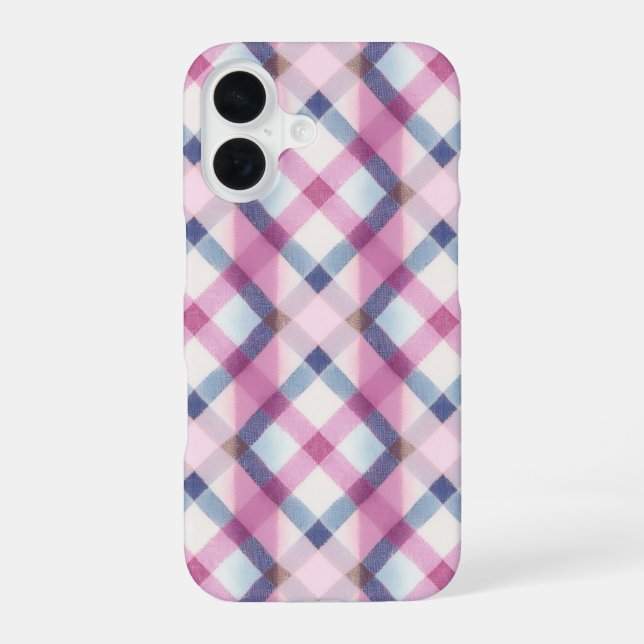 Coque iPhone 16 Pink and Blue Gingham Check Phone Case (Verso)