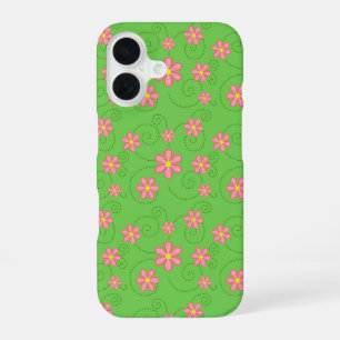 Coque iPhone 16 Pink Daisy et le Motif de la piste de bug sur Brig