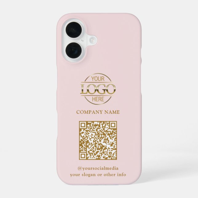 Coque iPhone 16 Pink Modern Business Logo & QR Code Promotional (Verso)