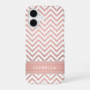Coque iPhone 16 Pink Ombre Chevron Motif Simple Moderne Monogramme