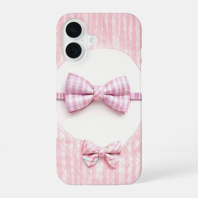 Coque iPhone 16 Pink Plaid - Cute Bow Tie Phone Case (Verso)