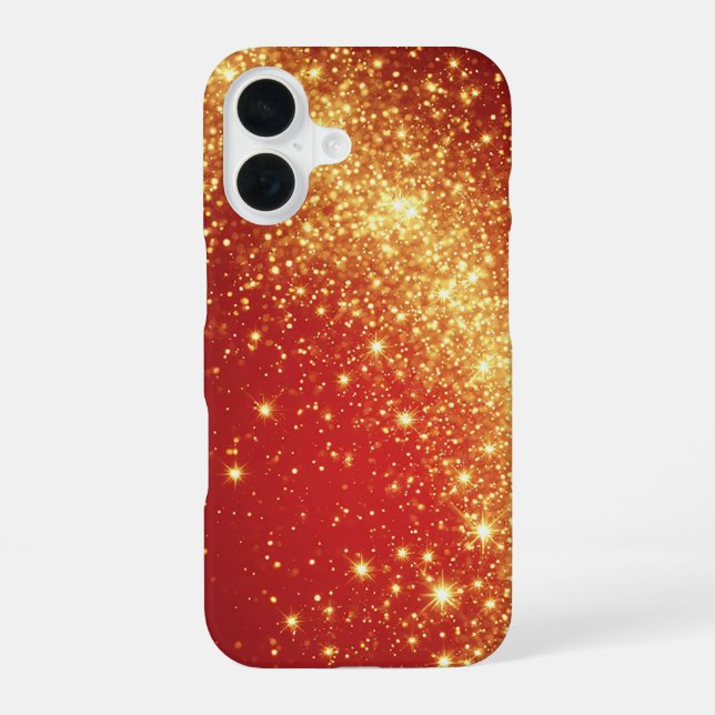 Coque iPhone 16 Piste dorée scintillante sur fond rouge vibrant (Verso)