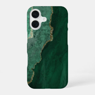 Coque iPhone 16 PixDezines AGATE AQUARELLE VERT FONCÉ