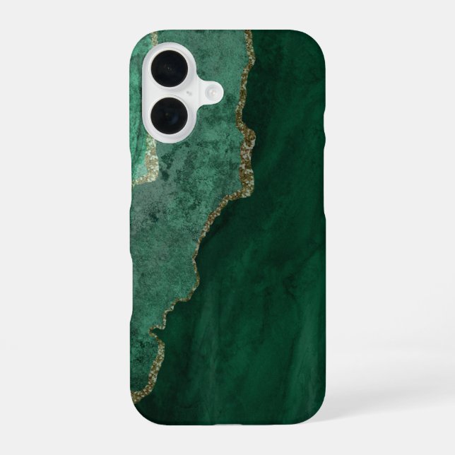 Coque iPhone 16 PixDezines AGATE AQUARELLE VERT FONCÉ (Verso)