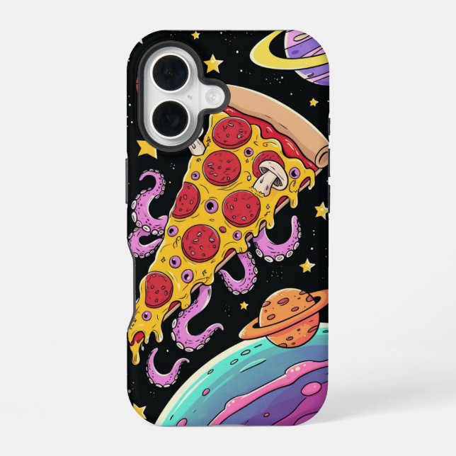 Coque iPhone 16 Pizza Cosmique Slice : aventure spatiale ironique (Verso)