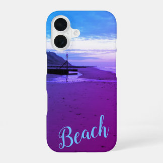 Coque iPhone 16 Plage à Mundesley, Norfolk en bleu et violet