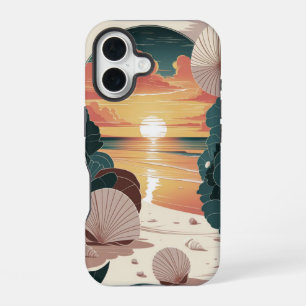 Coque iPhone 16 Plage Coucher de Soleil aux Coquillages