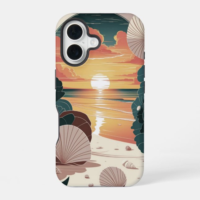 Coque iPhone 16 Plage Coucher de Soleil Coquillages (Verso)