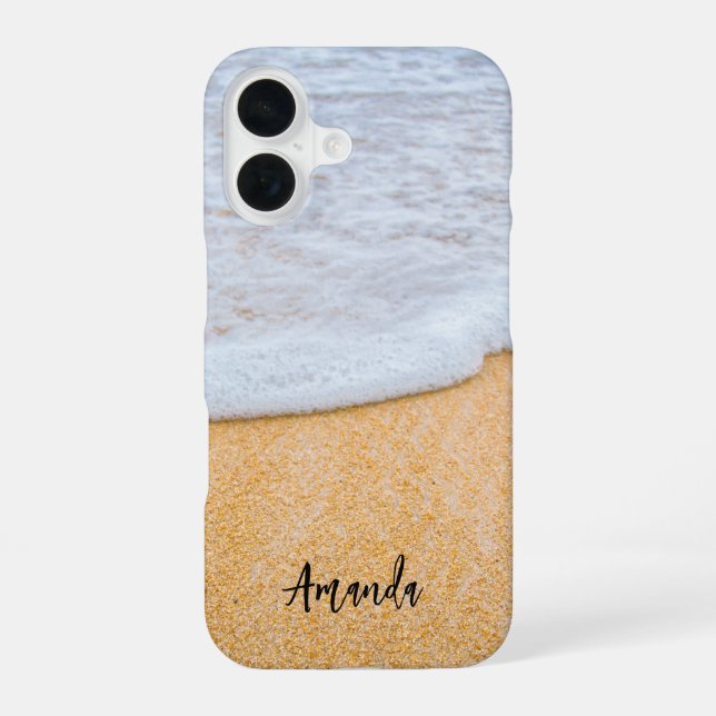 Coque iPhone 16 Plage de sable avec Surf en mousse (Verso)