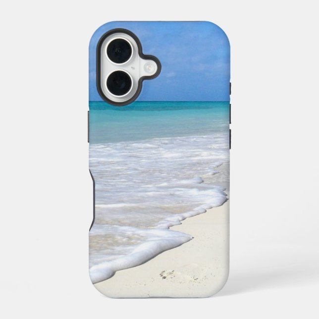 Coque iPhone 16 Plage de sable blanc Surf doux (Verso)