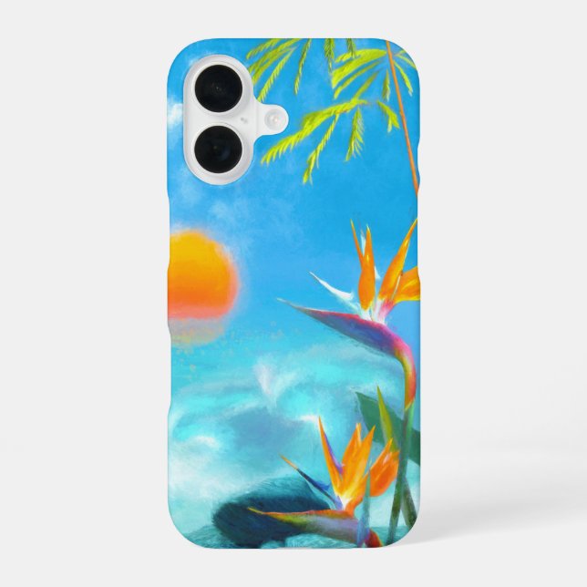 Coque iPhone 16 PLAGE ENSOLEILLÉE Oiseaux du paradis (Verso)