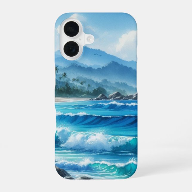 Coque iPhone 16 Plage tropicale Ocean Waves Blue (Verso)