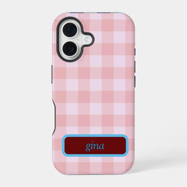 Coque iPhone 16 Plaid Gingham Personalized (Verso)