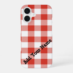 Coque iPhone 16 Plaid Picnic Rouge avec nom personnalisé