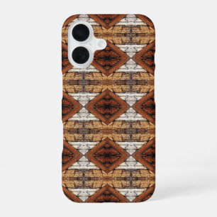 Coque iPhone 16 Planches de bois patiné en motif diamant multimédi