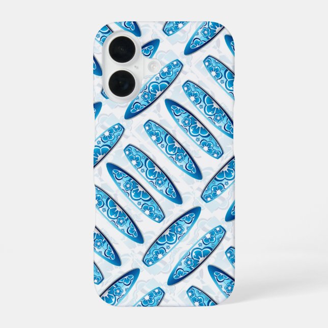 Coque iPhone 16 Planches de surf motif bleu (Verso)