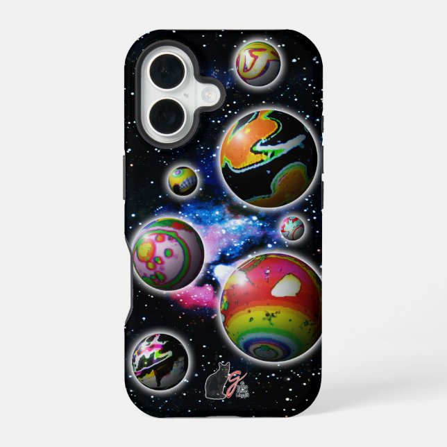 Coque iPhone 16 Planétoïdes robustes (Verso)