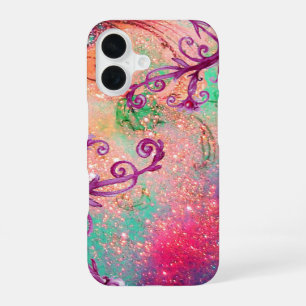 Coque iPhone 16 PLANTE BUTERFFET / EAUX MAGIQUES EN rose PARKLE