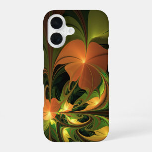 Coque iPhone 16 Plante de fantaisie abstraite vert rouille marron