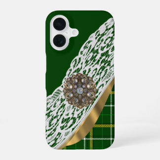 Coque iPhone 16 Plaque écossaise verte