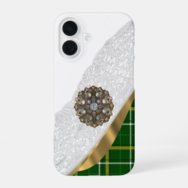 Coque iPhone 16 Plaque écossaise verte (Verso)