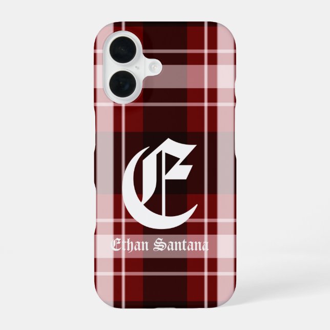 Coque iPhone 16 Plat rouge monogramme personnalisé (Verso)