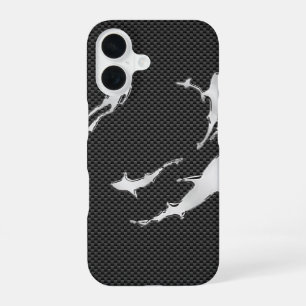 Coque iPhone 16 Plongeur d'argent avec requins sur le socle de fib