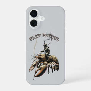Coque iPhone 16 Plongeur Vintage chevauchant un homard géant à gri