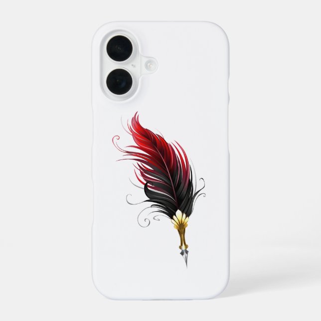 Coque iPhone 16 Plume rouge avec pointe en or (Verso)